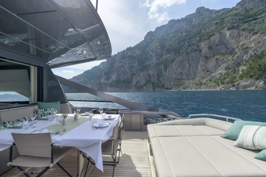 30m beach club charter yacht, deck and sea access