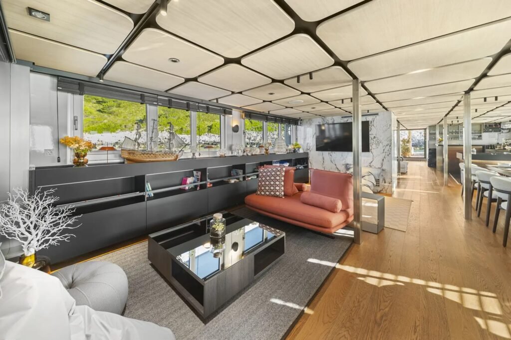 Waterslide charter yacht, saloon interior