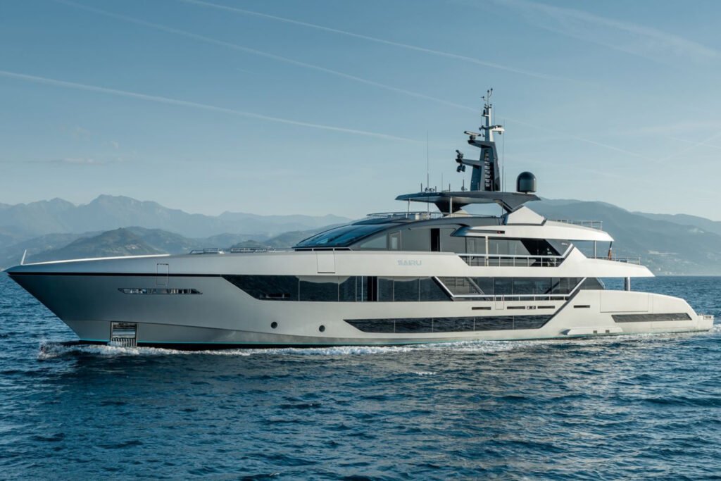 Riva 54M yacht for sale - profile view of the 54m all-aluminium Riva flagship superyacht designed by Officina Italiana Design
