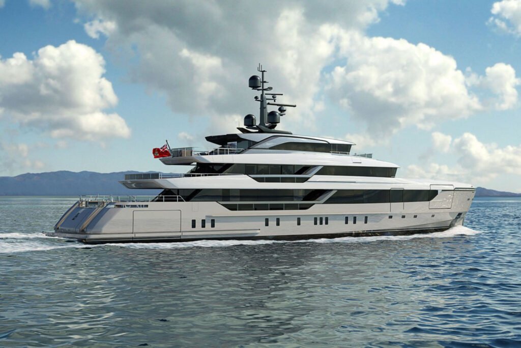 Sanlorenzo 58Steel yacht for sale - profile view of the 58m Sanlorenzo steel superyacht designed by Zuccon International Project