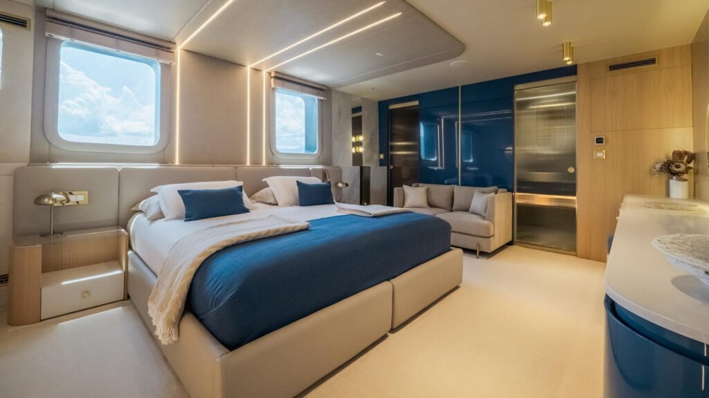 SCORPIOS owner's suite bed and seating
