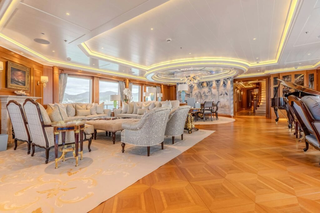 Explorer charter yacht interior, cinema and entertainment space