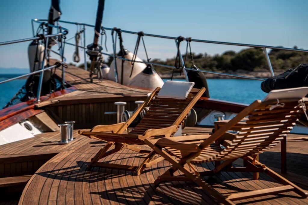 30m charter yacht, foredeck sun pads and bow lounge