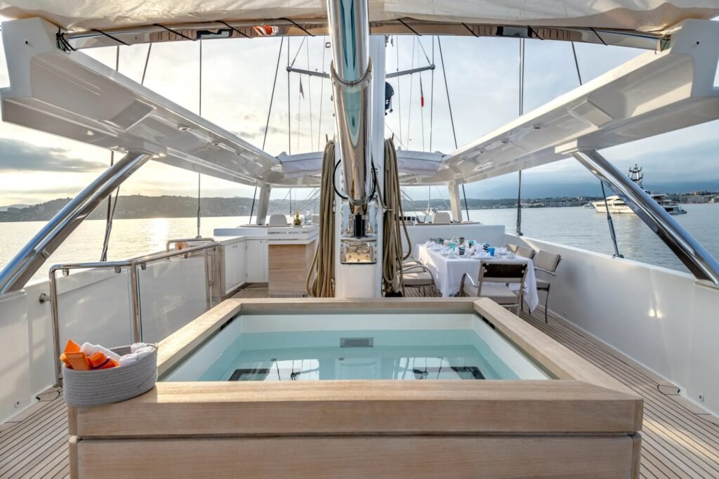 Greece sailing charter, classic yacht at anchor in the Cyclades