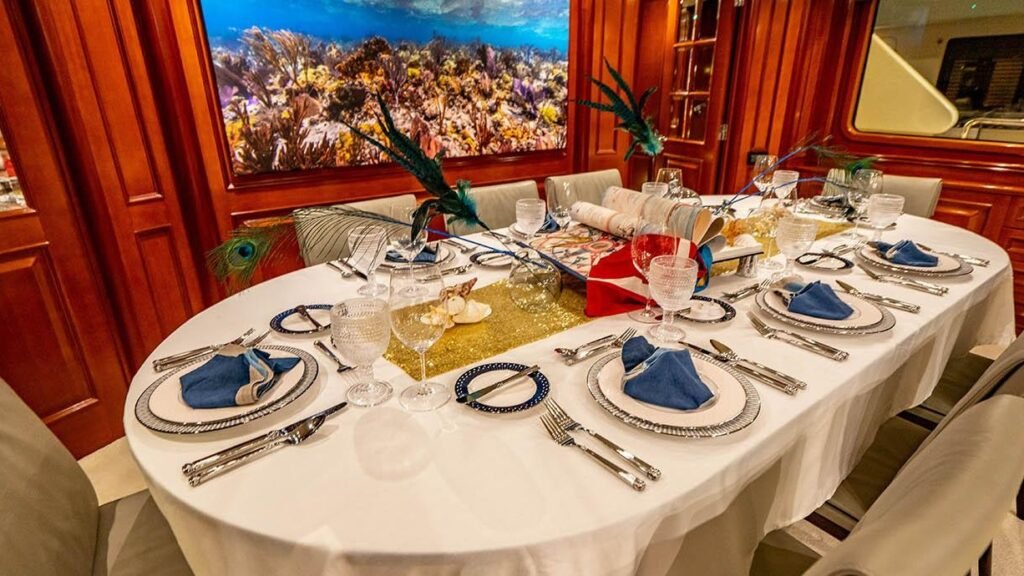 Formal dining room with photographic reef mural