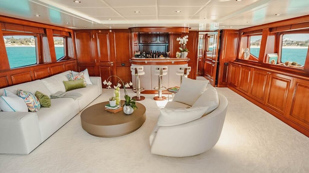 Main deck lounge and bar with wine and spirits display