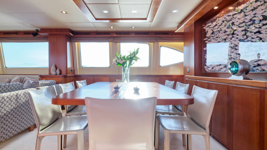 Formal dining room, unset table with daylight view