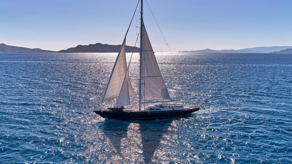 Thailand charter sailing yacht, deck view toward Ko Phi Phi