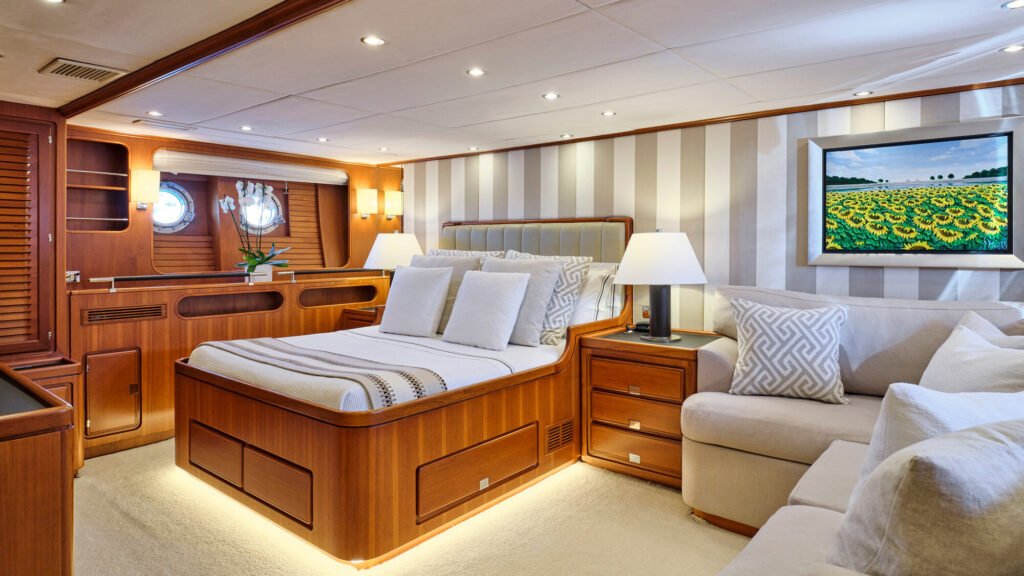Master stateroom with double bed and sofa