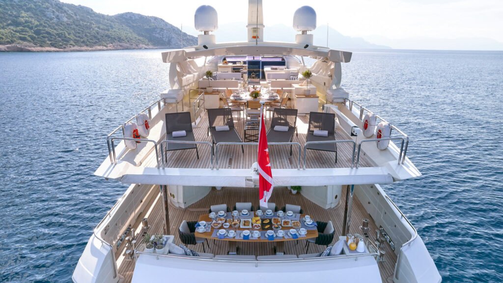Ponza motor yacht, swim platform and Pontine Island waters