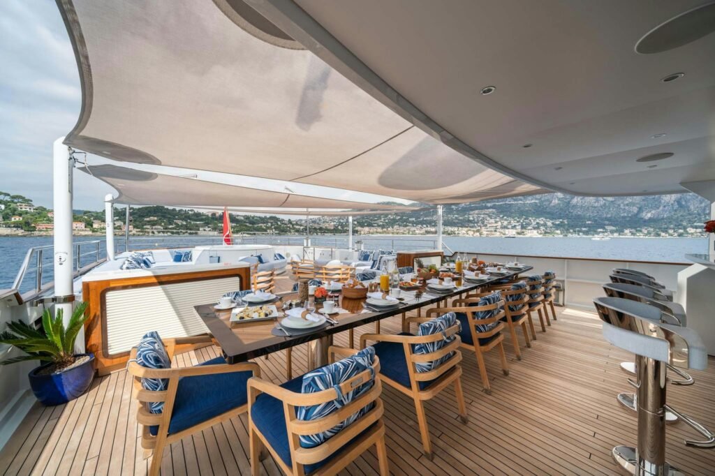 40m classic yacht for charter, timeless profile at anchor
