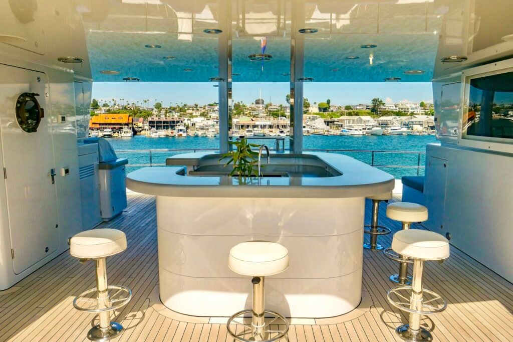 Delta Marine yacht charter Montserrat, exterior profile at anchor