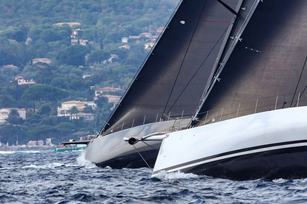 Les Voiles de St Tropez, classic yacht under full sail off Pampelonne