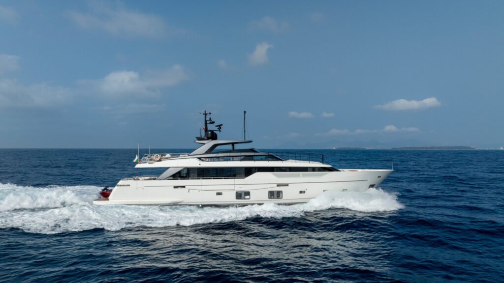 Superyacht charter Mustique, exterior profile at anchor