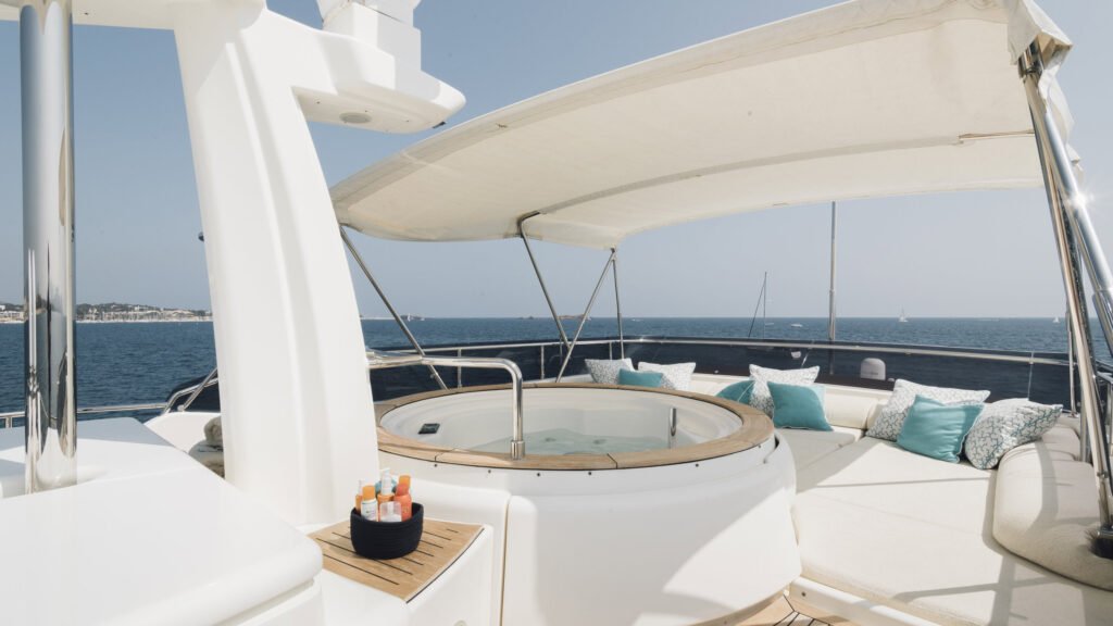 Flybridge sundeck with jacuzzi aboard motor yacht Centurion