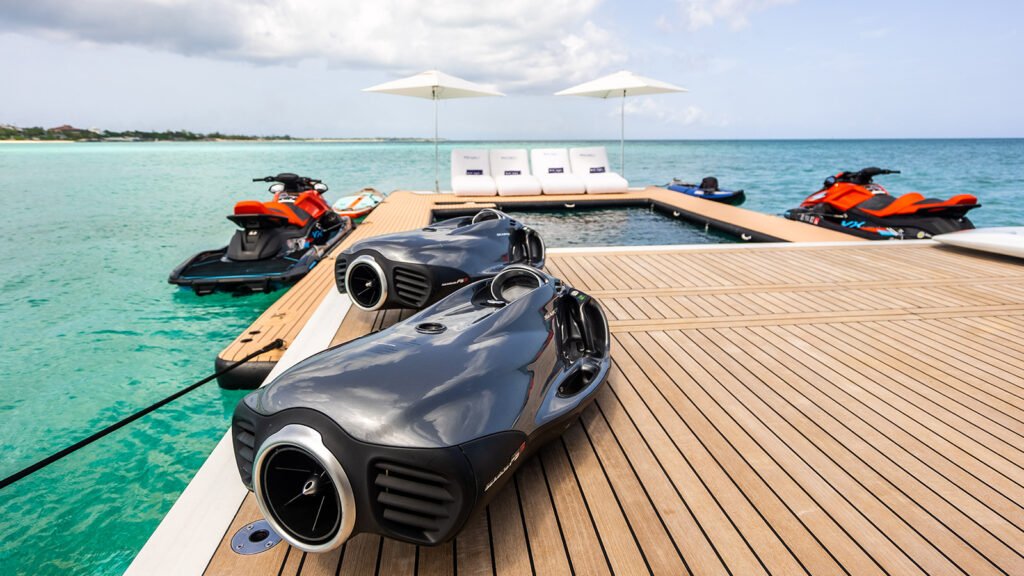 Water toys and swim platform aboard KOJU