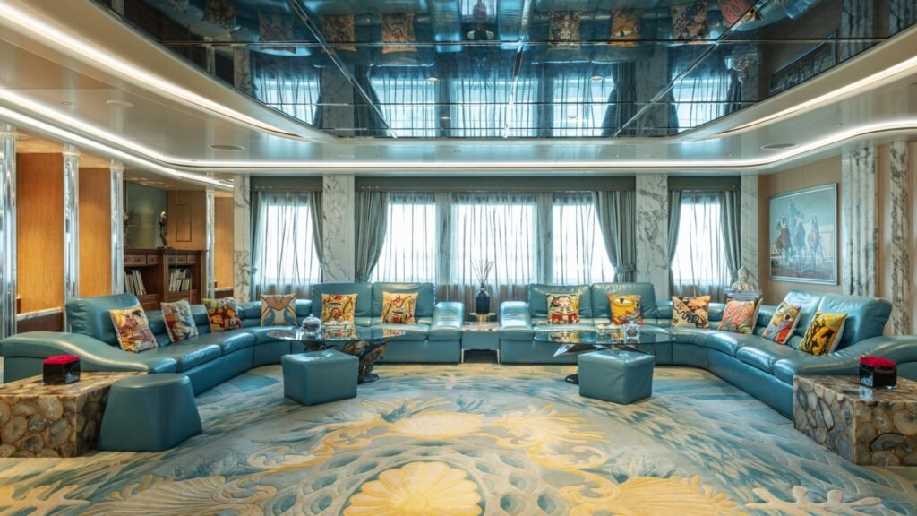 Motor yacht cinema room, screening area with seating