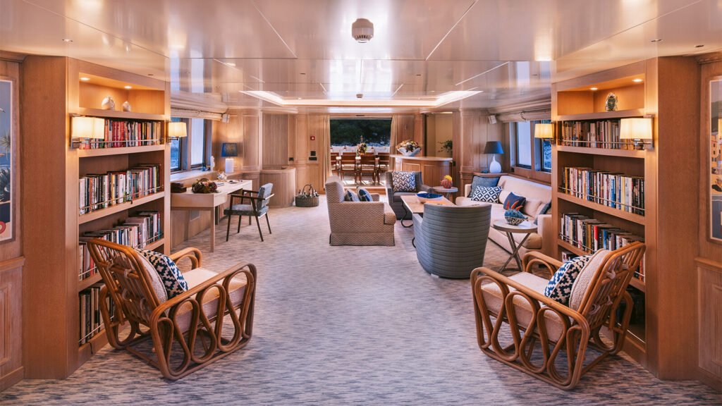 Motor yacht with cinema, interior lounge and entertainment space