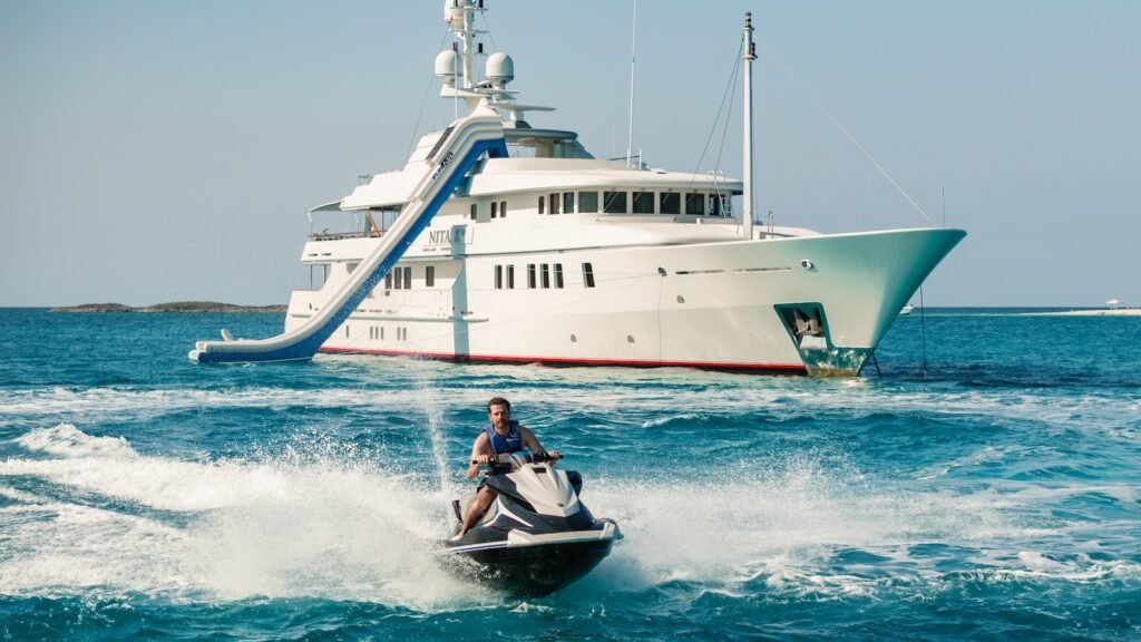 Amels charter yacht, beach club open to the sea Saba