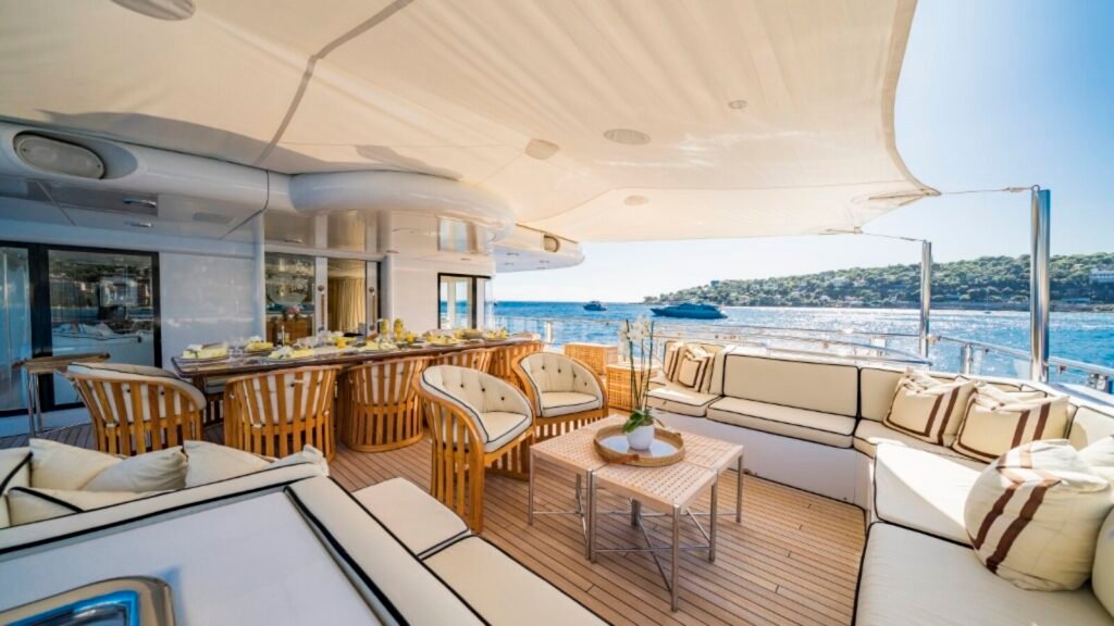 family charter yacht Menton, aft deck and sun terrace