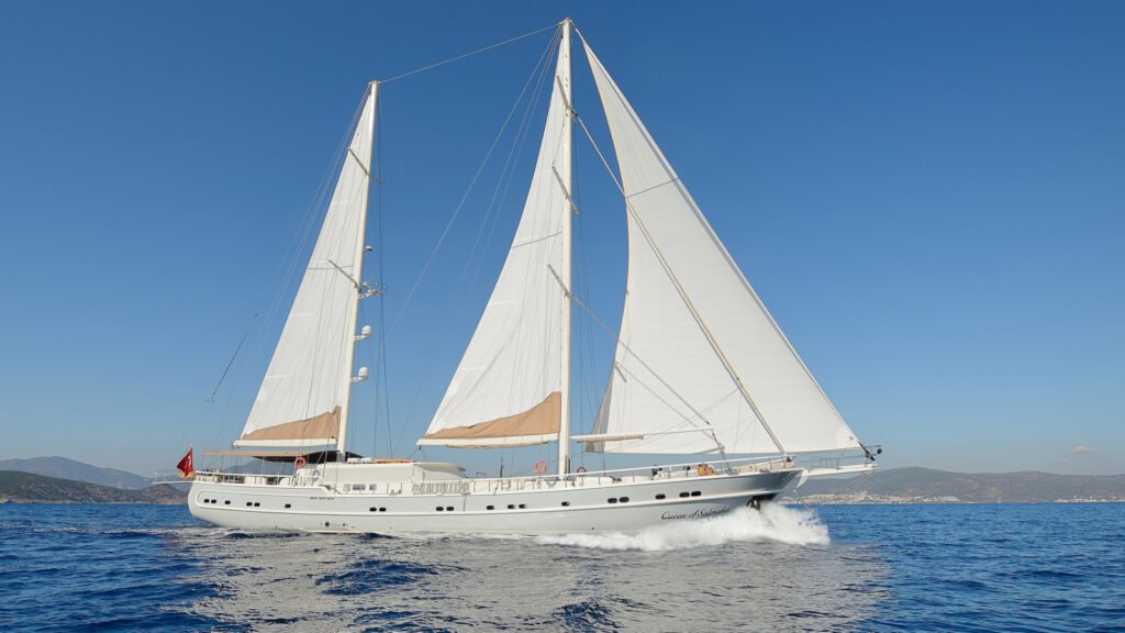 Charter yacht at anchor in the Lavezzi Islands Marine Reserve, Corsica