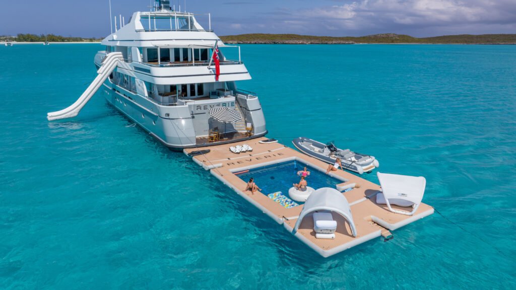 Motor yacht for charter Whitsundays, tender at Bait Reef on the outer barrier