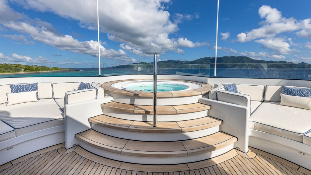 Formentera motor charter yacht, aft deck and swim platform