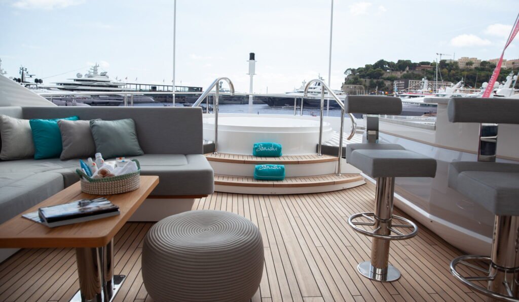 Sunseeker charter yacht, exterior profile at anchor in Formentera