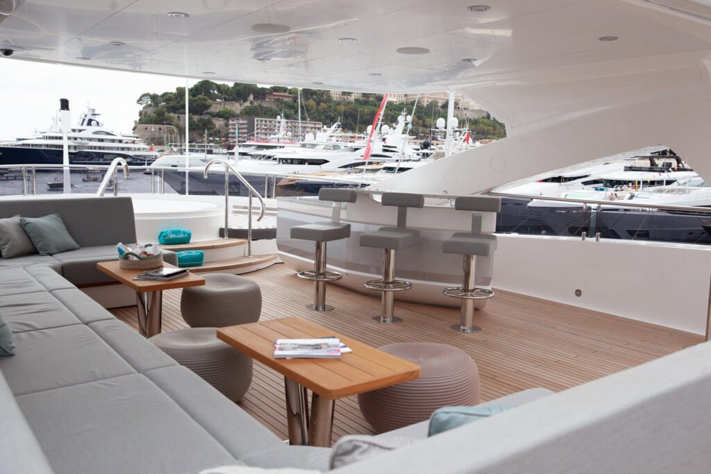 Sunseeker motor yacht, flybridge and cockpit at Ses Illetes