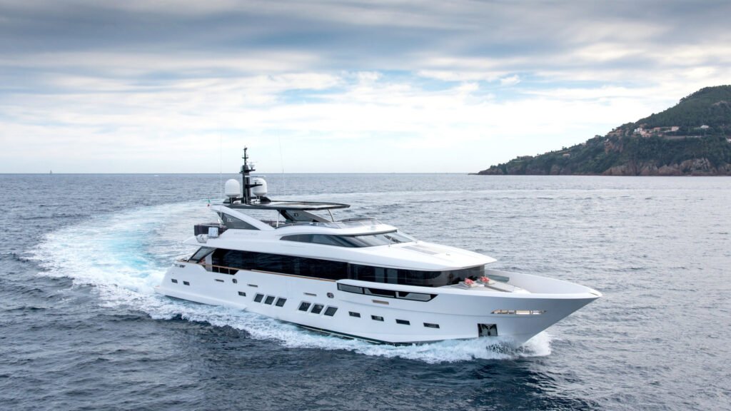 Charter yacht Grenadines, aft deck and sun deck at anchor in the Grenadines