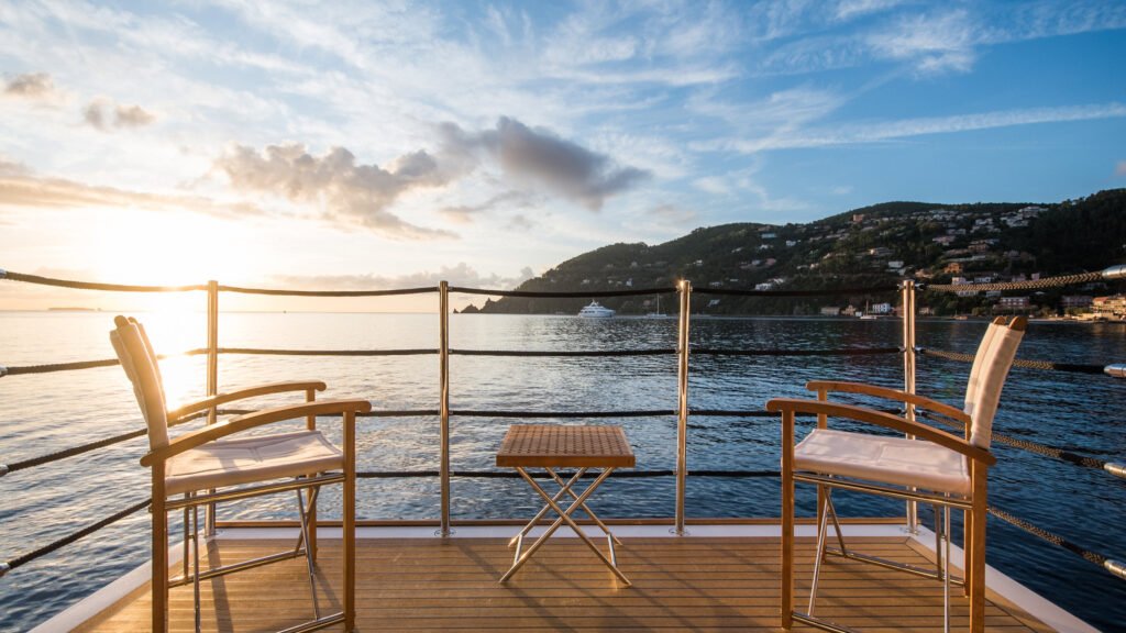 SOULMATE sundeck at sunset with outdoor furniture