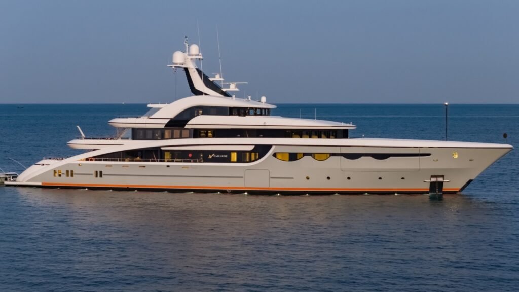 70m charter yacht in Saba, exterior profile at anchor