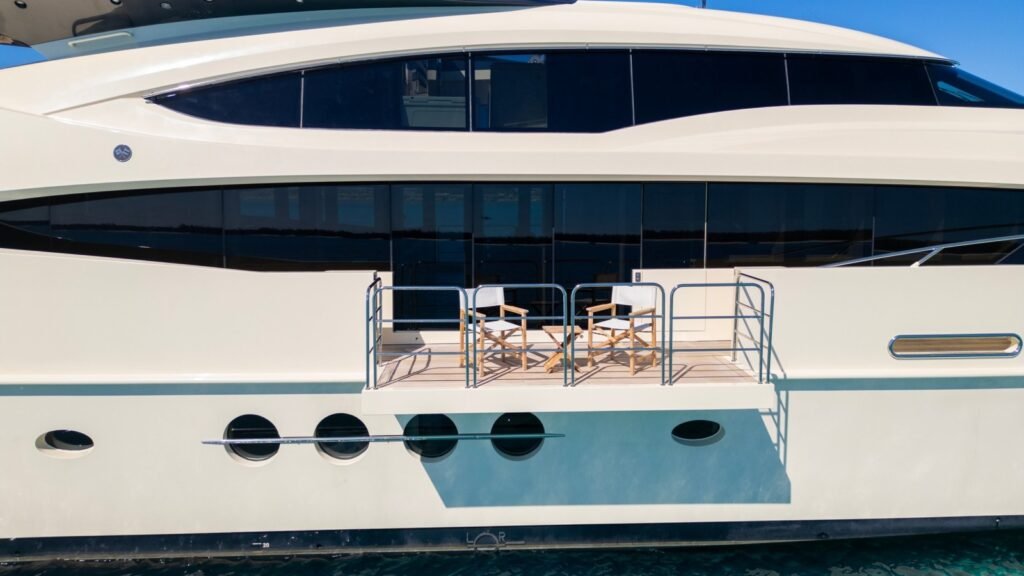 Fold-down balcony seen from outboard