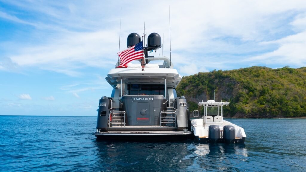 TEMPTATION transom, swim platform and chase boat
