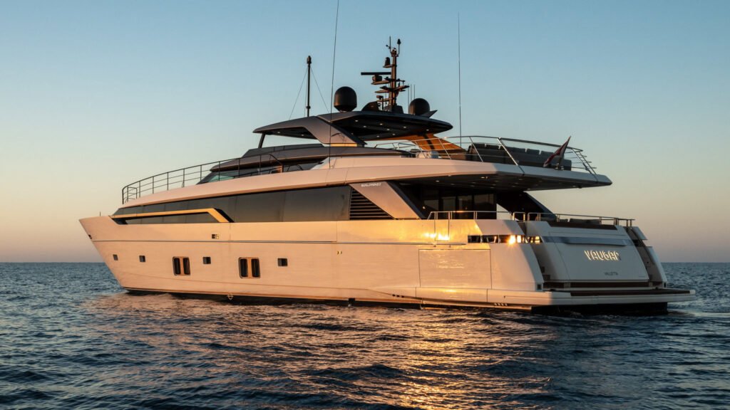 VAUBAN charter yacht — stern at dusk