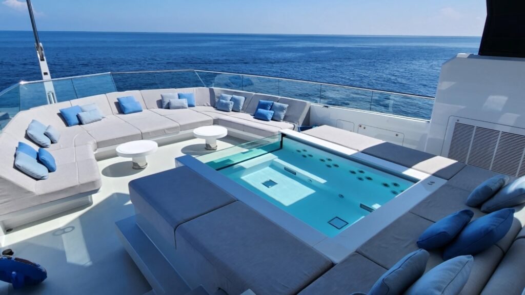 Puerto Rico explorer yacht charter, exterior profile at anchor