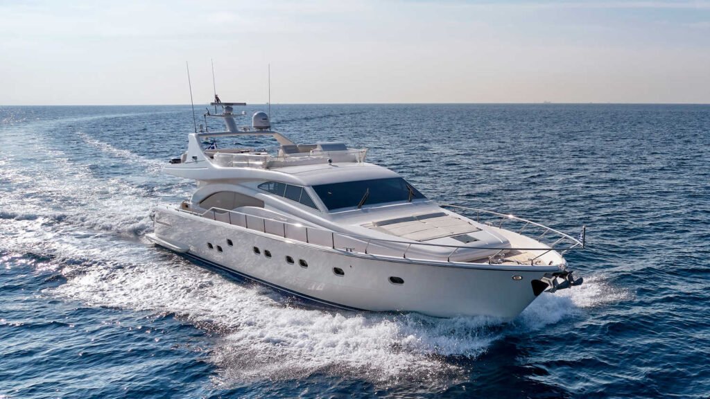 Ferretti charter yacht Italy, exterior profile at anchor