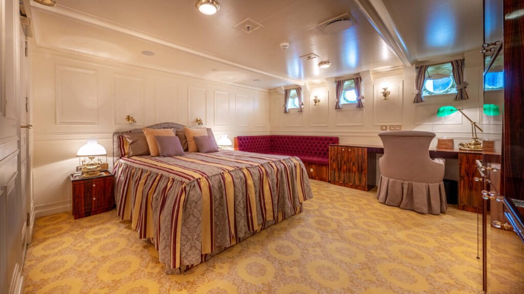 SS DELPHINE yacht Guest Cabin Portholes Desk