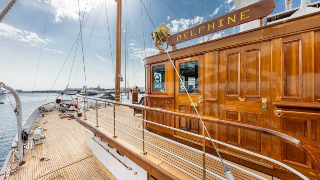 SS DELPHINE yacht Teak Side Deck Nameboard