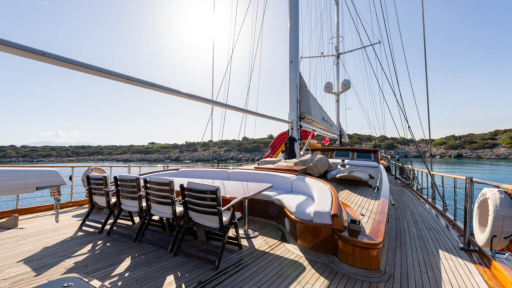 Meganissi charter yacht, aft deck and swim platform