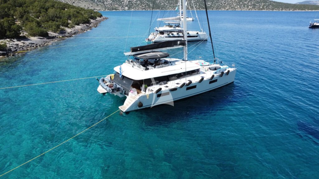ATLANTIS - aerial view at anchor in the Greek islands