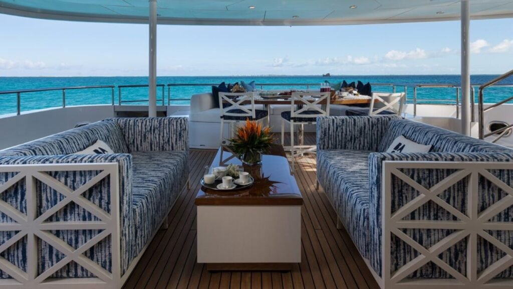 Tonga charter yacht, sun deck and aft area