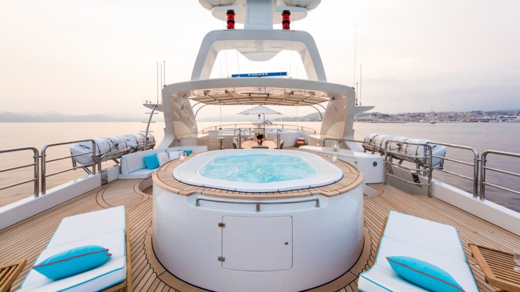 M/Y Blue Vision Benetti sundeck jacuzzi and sun pads