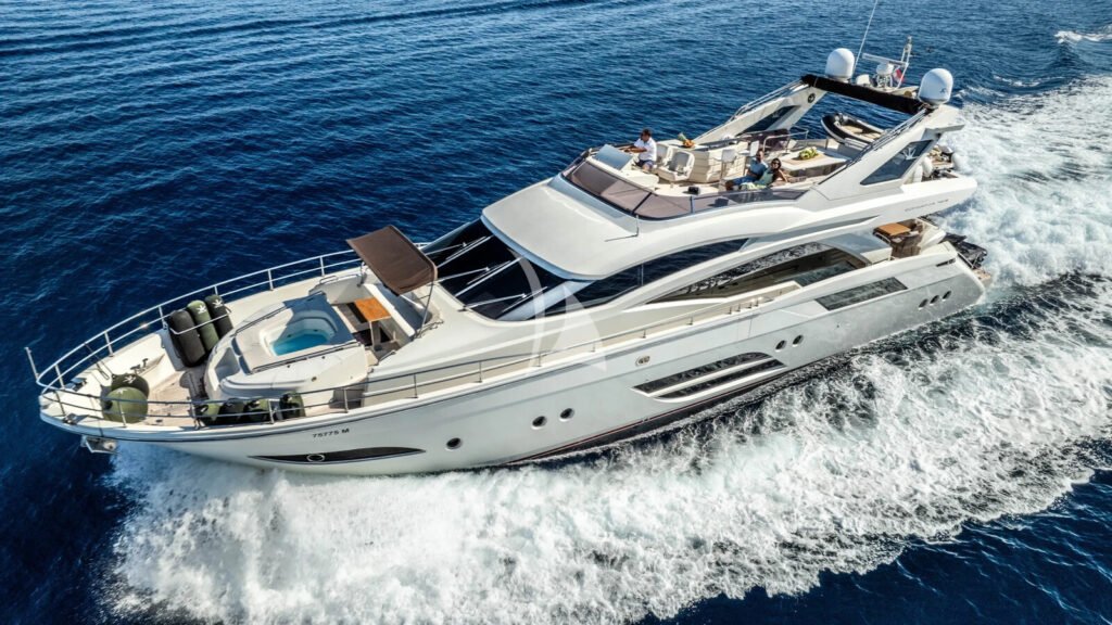 DALIA - profile at anchor with the foredeck spa pool