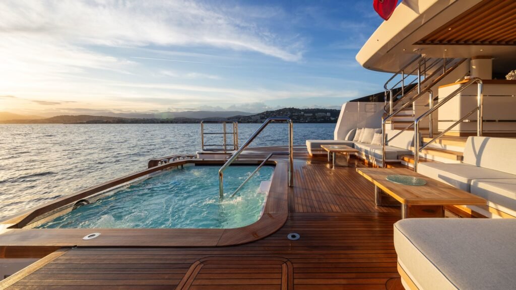 50m charter yacht sun deck and aft deck view