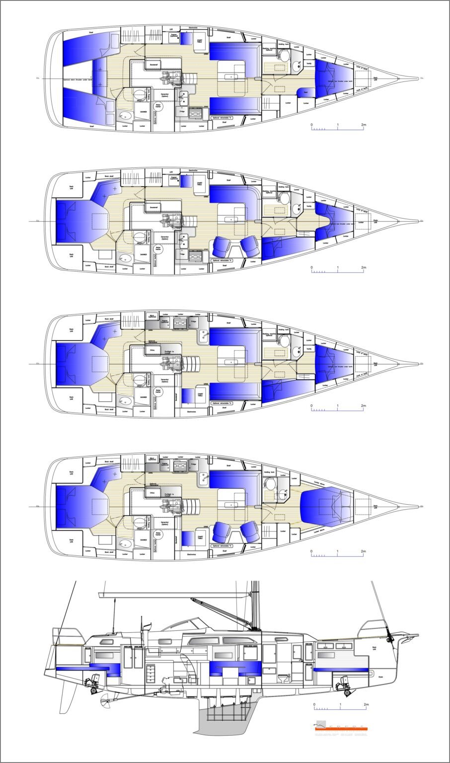 Hallberg Rassy 44 Mk II Interior Drawings