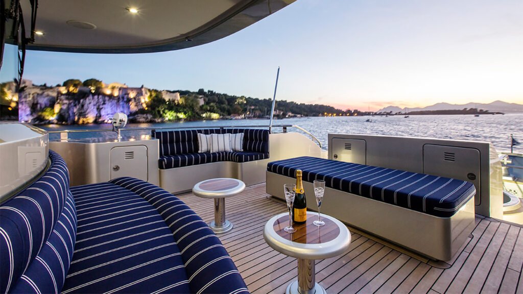 Monaco classic charter yacht, teak deck and varnished brightwork
