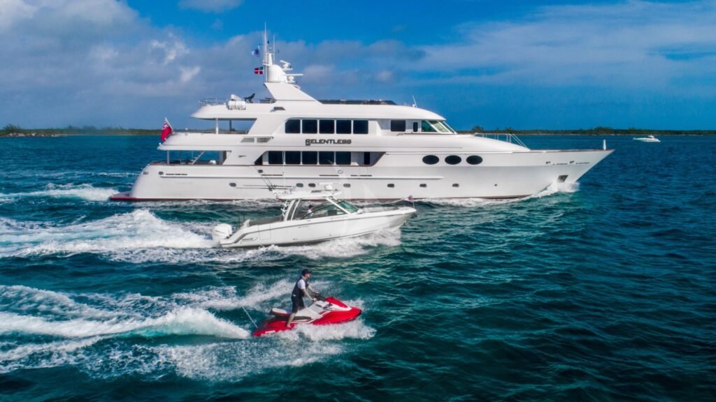 M/Y Relentless Trinity Yachts exterior profile at sea