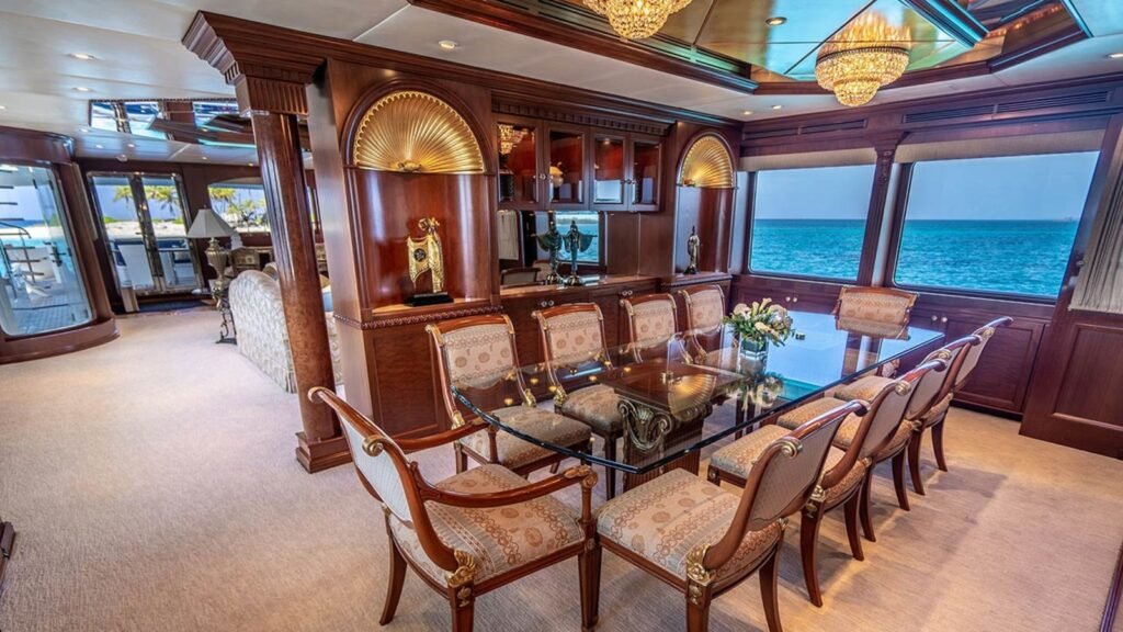 M/Y Relentless Trinity Yachts formal dining