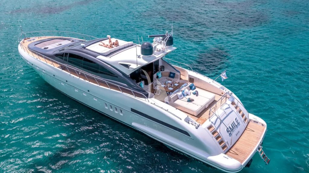 SMILE - aerial view of the open sport yacht under way